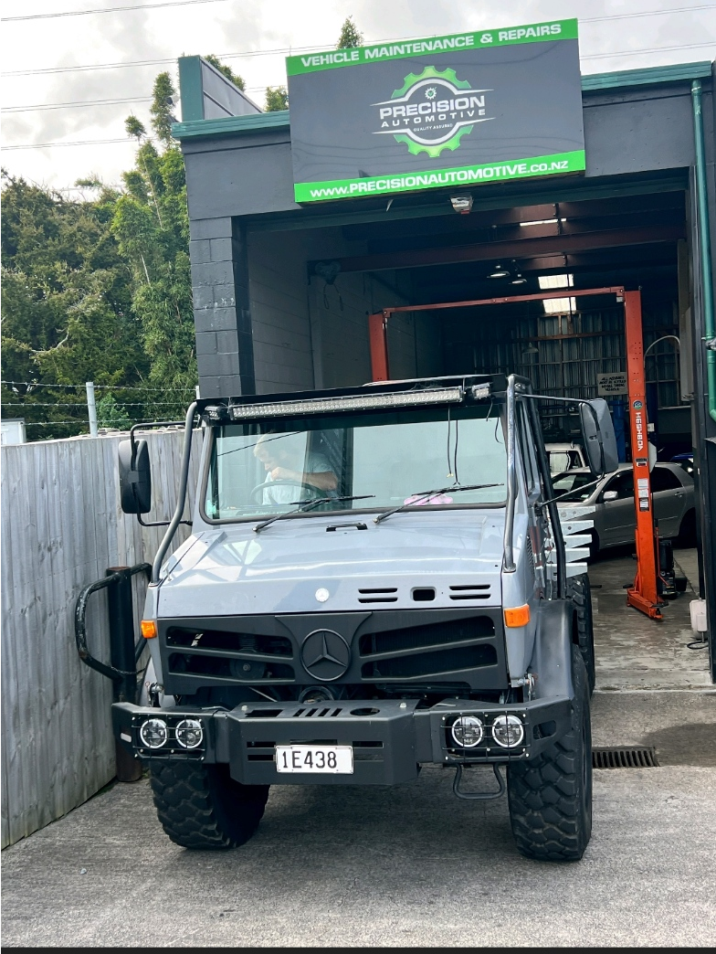 Mercedes Unimog at Precision Automotive — we work on the unusual stuff too